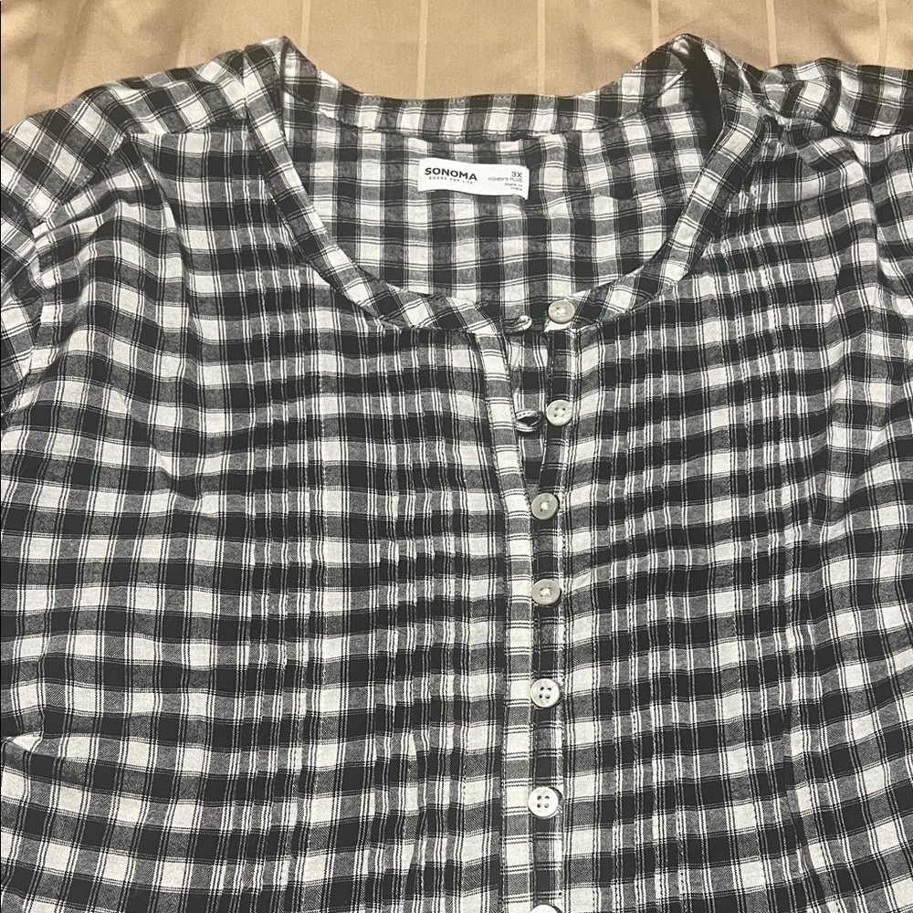 Sonoma Black and White Plaid Button-Up Cotton dress - Picture 2 of 4